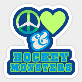 Peace, Love & Hockey Monsters  - Pacific Northwest  Retro Pop Electric Green Style Sticker
